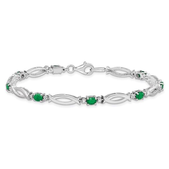 Kazi Luxury Sterling Silver Rhodium-plated Emerald and Diamond Bracelet